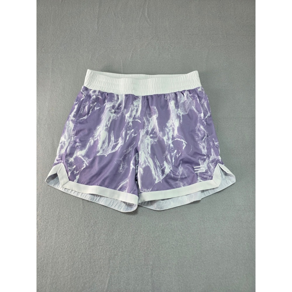 Three Sixty Six Womens Purple Marble Mesh Athletic Shorts Pockets Small